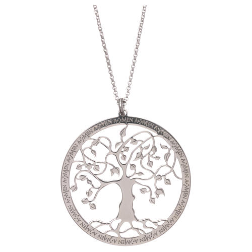 AMEN necklace in rhodium-plated 925 silver with tree of life 1