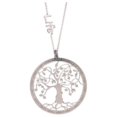 AMEN necklace in rhodium-plated 925 silver with tree of life 2