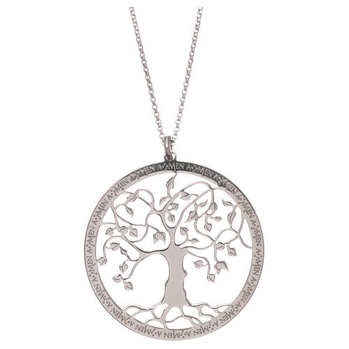 AMEN Necklace 925 silver finished in rhodium tree of life 1