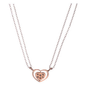 Heart-shaped AMEN necklace in pink rhodium-plated 925 silver with white rhinestones