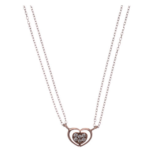 Heart-shaped AMEN necklace in pink rhodium-plated 925 silver with white rhinestones 1