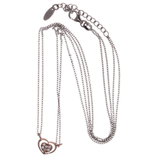 Heart-shaped AMEN necklace in pink rhodium-plated 925 silver with white rhinestones 3