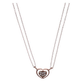 Collar AMEN plata 925 rodiada/rosada corazón zircones blancos