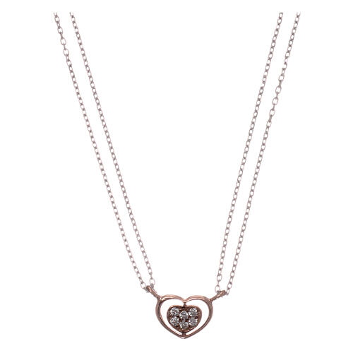 AMEN Necklace 925 silver rhodium/rosé finish heart with white zircons 1