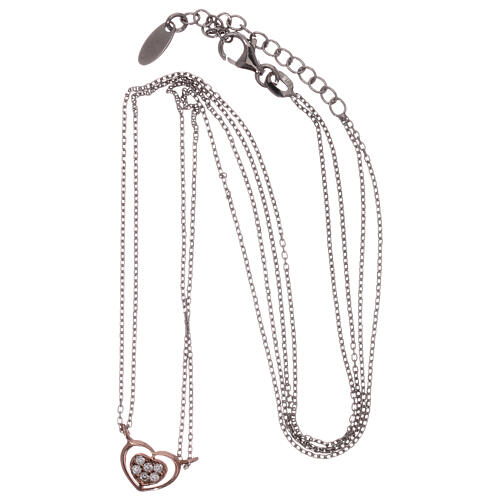 AMEN Necklace 925 silver rhodium/rosé finish heart with white zircons 3