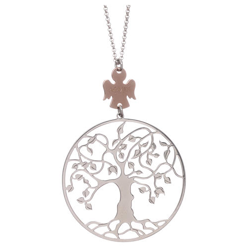 AMEN necklace in rhodium-plated 925 silver with tree of life and angel 1