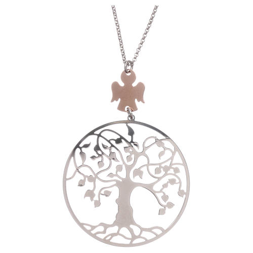 AMEN necklace in rhodium-plated 925 silver with tree of life and angel 2