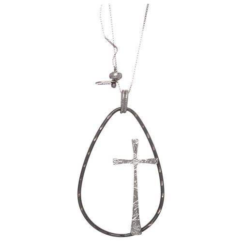 AMEN necklace in 925 silver rhodium/ruthenium finish with teardrop pendant, adjustable 1