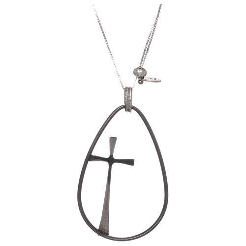 AMEN necklace in 925 silver rhodium/ruthenium finish with teardrop pendant, adjustable 2