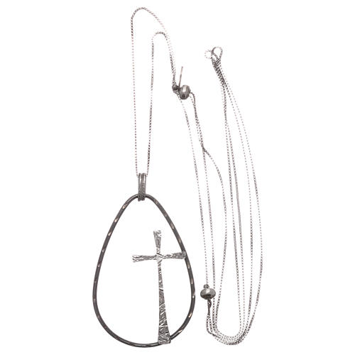 AMEN necklace in 925 silver rhodium/ruthenium finish with teardrop pendant, adjustable 3