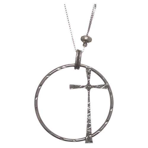 AMEN necklace in 925 silver rhodium finish with Cross, adjustable 1