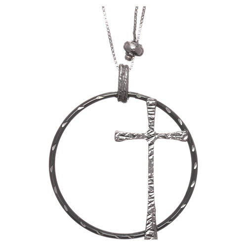 AMEN necklace in 925 silver rhodium/ruthenium finish with Cross, adjustable 1