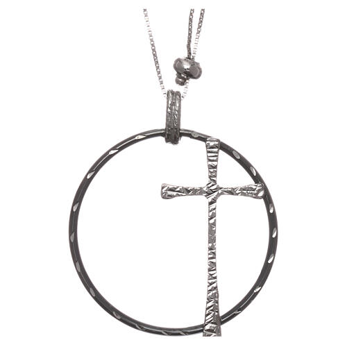AMEN Necklace 925 sterling silver rhodium/ruthenium adjustable chain round pendant 1