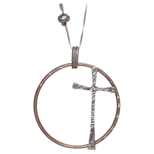 AMEN Necklace 925 sterling silver rhodium/rosé finish adjustable chain round pendant 1