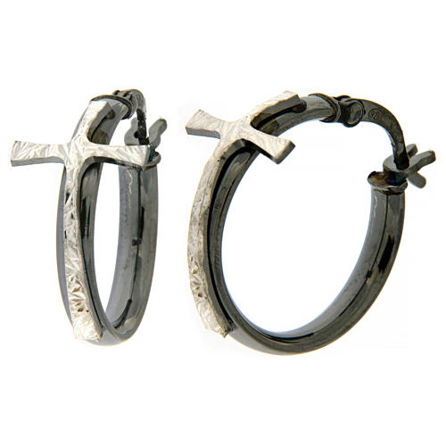 AMEN hoop earrings in 925 silver, ruthenium finish 1