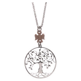 Necklace with tree of life, AMEN in 925 rose silver