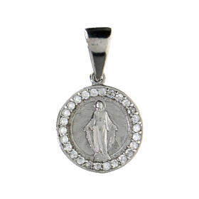Medal of Our Lady of Miracles in 925 silver with transparent rhinestones
