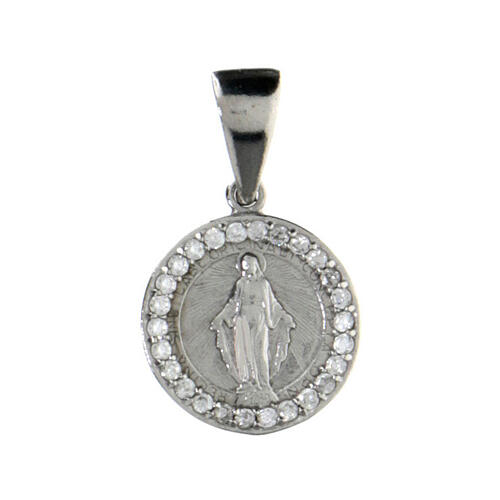 Medal of Our Lady of Miracles in 925 silver with transparent rhinestones 1