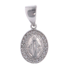 Medalla Virgen Milagrosa de Plata 925 con zircones transparentes