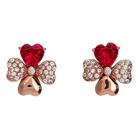 AMEN stud earrings, four-leaf clover, pink 925 silver and zircons