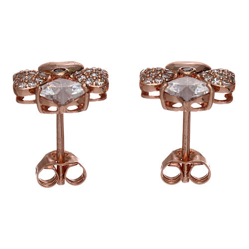 Ohrringe AMEN Glücksklee rosa Silber und Zirkonen 2