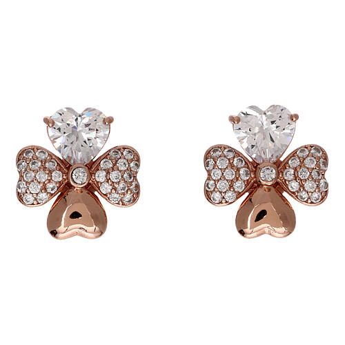 AMEN stud earrings, four-leaf clover, pink 925 silver and white zircons 1