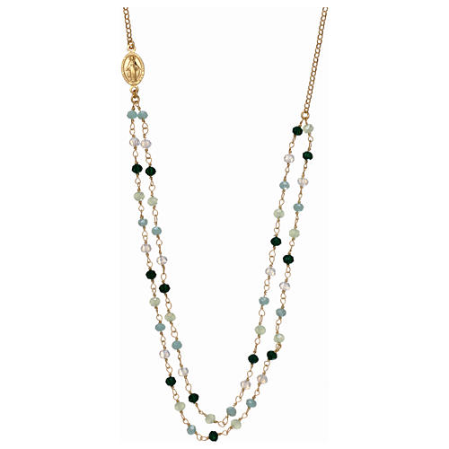 Necklace with green crystals, in gold plated 925 silver AMEN 1