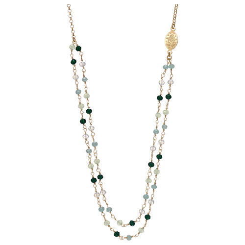 Necklace with green crystals, in gold plated 925 silver AMEN 2