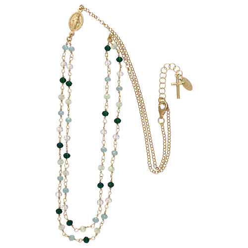 Necklace with green crystals, in gold plated 925 silver AMEN 3