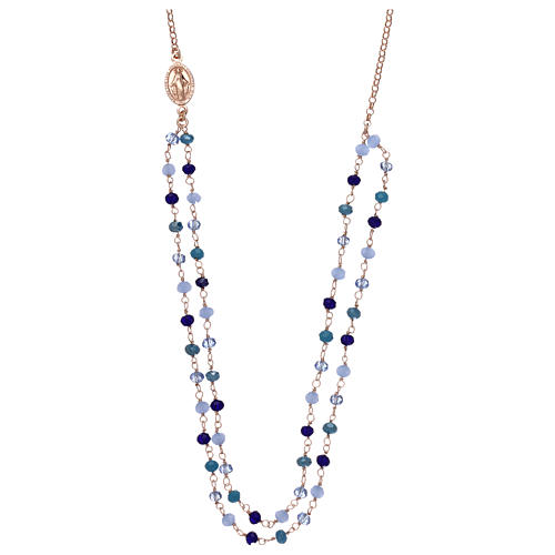 Collar AMEN de plata 925 rosada cristales azul 1