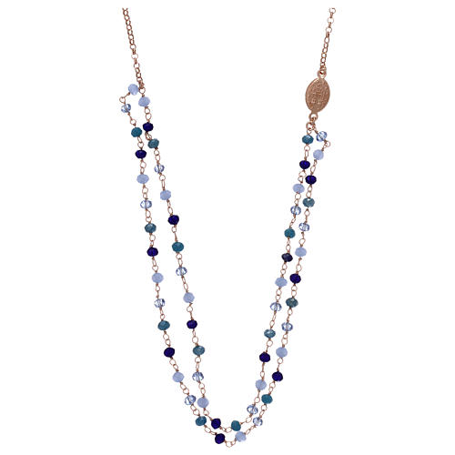 Collar AMEN de plata 925 rosada cristales azul 2