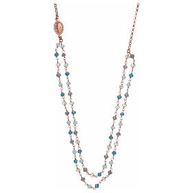 AMEN necklace, pink 925 silver and light blue crystals