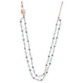 AMEN necklace, pink 925 silver and light blue crystals