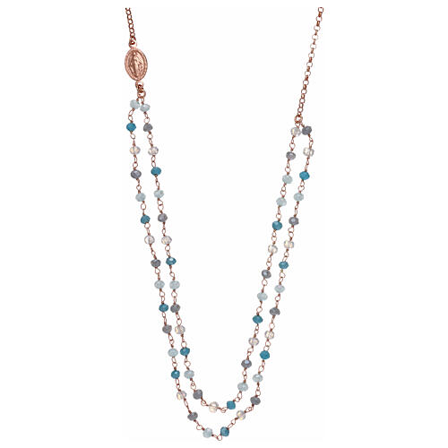 AMEN necklace, pink 925 silver and light blue crystals 1