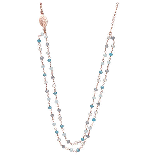 AMEN Necklace 925 silver rosé finish cristals shades of light blue 2