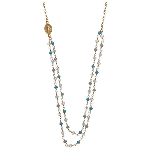 AMEN necklace, gold plated 925 silver and light blue crystals 1