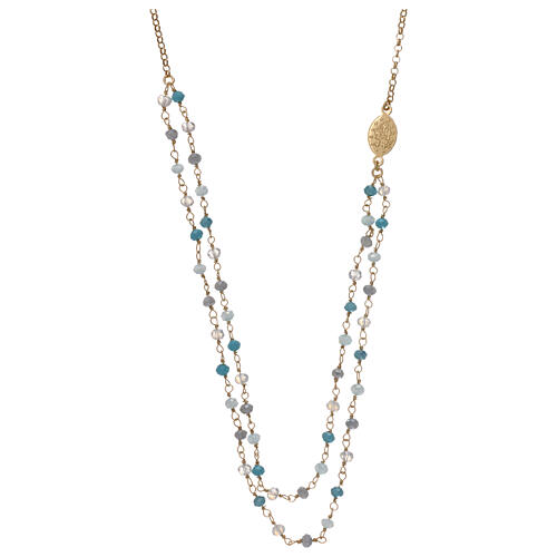 AMEN necklace, gold plated 925 silver and light blue crystals 2