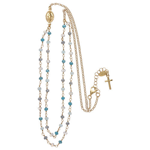 AMEN necklace, gold plated 925 silver and light blue crystals 3