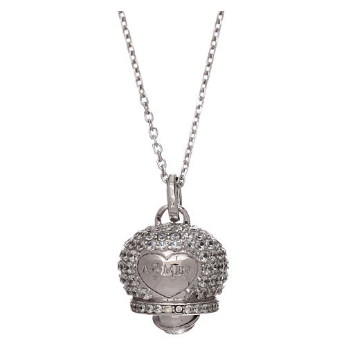 Naszyjnik ze srebra 925 wisiorek dzwonek z cyrkoniami AMEN 1