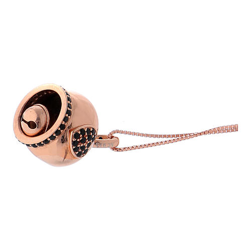 Collar AMEN plata 925 rosada colgante campanilla con zircones negros 3