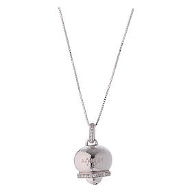 Necklace AMEN of 925 silver, bell-shaped pendant with angel of zircons