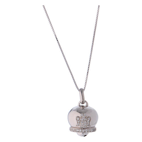 Necklace AMEN of 925 silver, bell-shaped pendant with angel of zircons 1