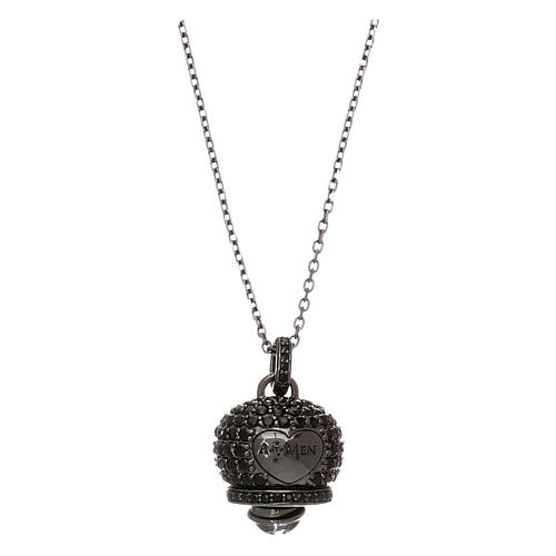 Collar de plata 925 negro AMEN con campanilla zircones negros 1