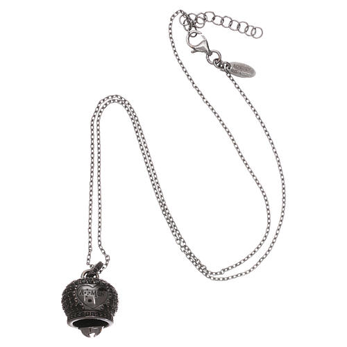 Collier AMEN en argent 925 noir pendentif clochette avec zircons 3