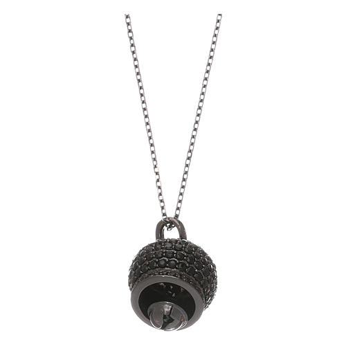 Collana in argento 925 nero AMEN con campanella zirconi neri 2
