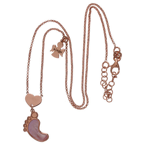 Collier AMEN argent 925 rosé pendentif nacre forme pied rose 3