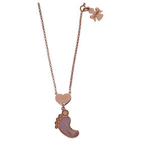 Collana AMEN arg 925 rosè pendente madreperla forma piede rosa