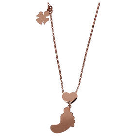 Collana AMEN arg 925 rosè pendente madreperla forma piede rosa