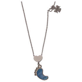 Necklace AMEN of 925 silver, blue mother-of-pearl pendant, foot shape
