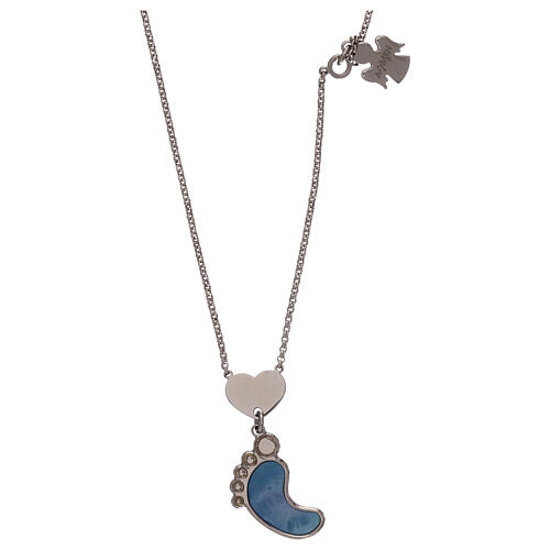 Necklace AMEN of 925 silver, blue mother-of-pearl pendant, foot shape 1